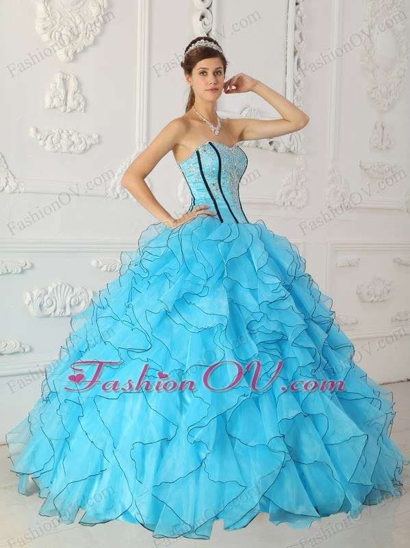 Strapless Appliques Baby Blue Quinceanera Ball Gown