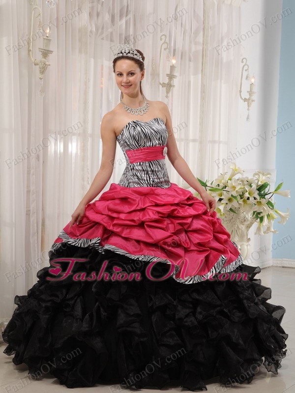 Hot Pink and Black Sweetheart Quinceanera Dress with Zebra Print