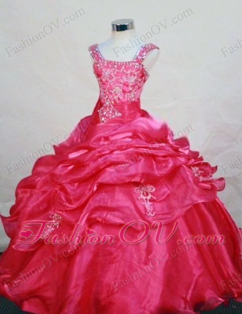 Hot Pink Appliques Wide Straps Little Girl Pageant Dresses