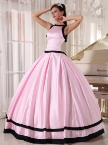 pink and black ball gowns