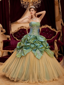 Beading Pick-ups Quinceanera Dress Olive Green Strapless