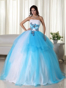 Aqua Blue Beading Quinceanera Dress Ball Gown Tulle