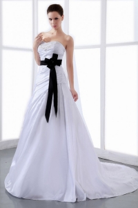 Black Sash Wedding Dress With Taffeta A-line Court Train Sweetheart