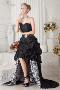 Black Prom Dress A-line Sweetheart High-low Ruch and Beading