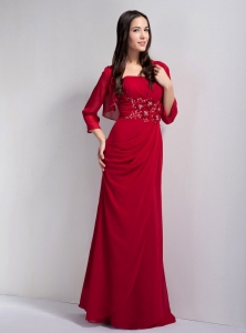 Strapless Chiffon Beading Blood Red Mother of the Bride Dress
