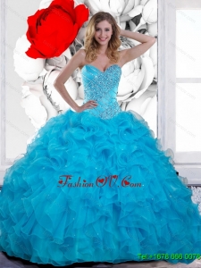 2015 Classic Beading and Ruffles Sweetheart Quinceanera Gown in Teal