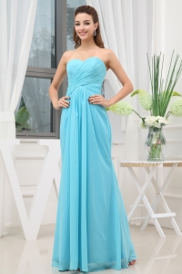 Aqua Blue Ruching Long Empire Prom Dress