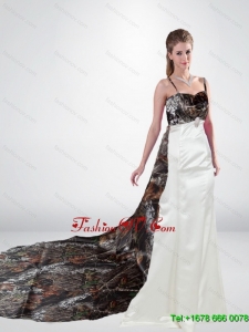 Romantic Column Watteau Train Camo Wedding Dresses in Multi Colorses