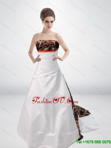 Simple Princess Strapless Camo Wedding Dresses with Court Train
