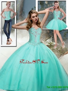 2015 Summer New Arrival Sweetheart Quinceanera Dresses with Beading in Aqua Blue