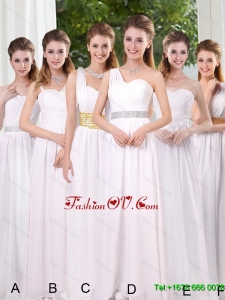 White Ruching Empire Dama Dresses for 2015