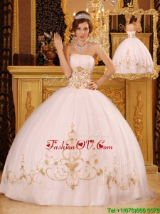 New Style White Ball Gown Strapless Floor Length Quinceanera Dresses