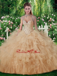 2016 Best Beading Quinceanera Dresses in Champange