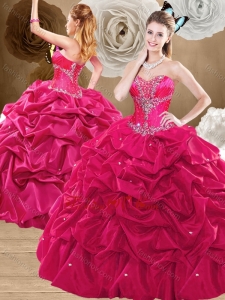 2016 Discount Brush Train Hot Pink Sweet 16 Dresses with Pick Ups