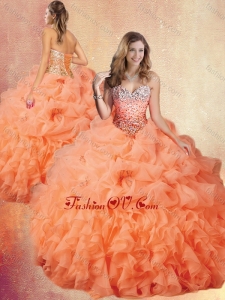 Customized Brush Train Sweet 16 Gowns with Ruffles and Pick Ups