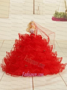 Red Bowknot Organza Barbie Doll Dress