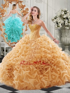 New Arrivals Organza Ruffled Champagne Sweet 16 Gown with Colorful Beading
