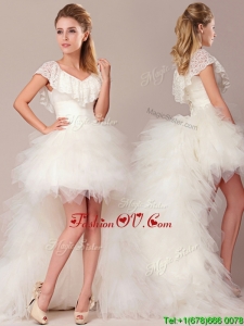 Plus Size Fashionable High Low Detachable Wedding Dresses with Lace and Ruffles