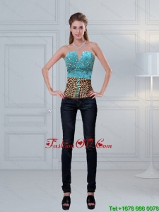 Leopard Printed Baby Blue Beaded Perfect Corset for 2015