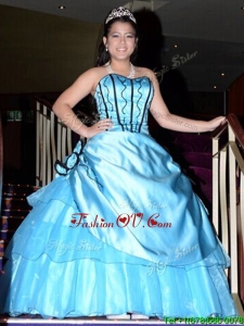 Luxurious A Line Aqua Blue Quinceanera Dress with Appliques and Hand Made Flowers