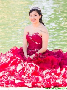 Top Selling Wine Red Really Puffy Quinceanera Dress with Beading and Ruffles