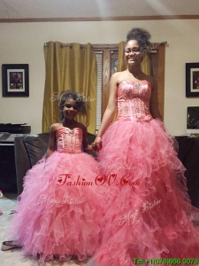 Wonderful Beaded and Ruffled Floor Length Quinceanera Dress in Coral Red