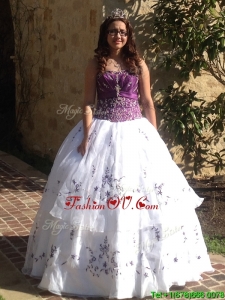 Beautiful Beaded and Applique Quinceanera Dress in Purple and White