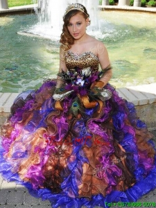 Fashionable Leopard Rainbow Quinceanera Dress with Beading and Ruffles