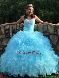 Most Popular Beaded and Ruffled Big Puffy Quinceanera Dress in Baby Blue