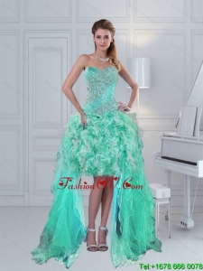 Prettu High Low Sweetheart Ruffled Beaded Prom Dress in Apple Green