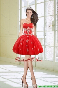 Hot Sale Ball Gown Sweetheart Appliques Red Prom Dresses for 2015