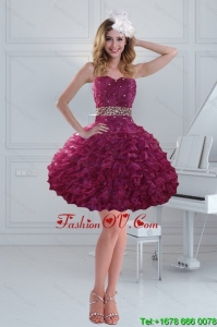Fashionable Beaded Strapless Ruffled Prom Dresses for 2015