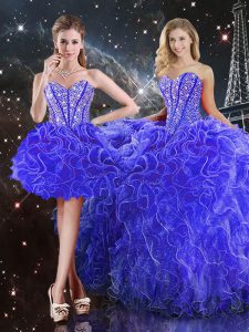 Hot Selling Floor Length Blue Quinceanera Gown Sweetheart Sleeveless Lace Up