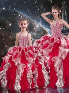 Multi-color Ball Gowns Sweetheart Sleeveless Organza Floor Length Lace Up Beading and Ruffles Sweet 16 Dress