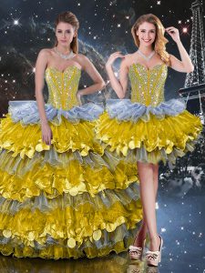 Attractive Multi-color Sweetheart Neckline Beading and Ruffled Layers 15 Quinceanera Dress Sleeveless Lace Up
