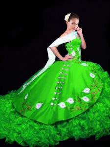 Ball Gowns Sleeveless Green Quince Ball Gowns Brush Train Lace Up
