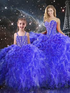 Stylish Organza Sleeveless Floor Length Sweet 16 Quinceanera Dress and Beading and Ruffles