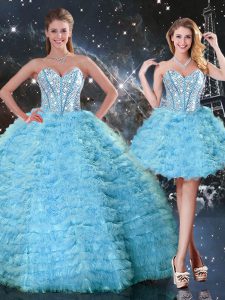 Customized Aqua Blue Sleeveless Tulle Lace Up 15 Quinceanera Dress for Military Ball and Sweet 16 and Quinceanera