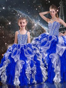 Organza Sweetheart Sleeveless Lace Up Beading and Ruffles Quinceanera Gown in Multi-color