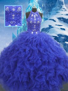 Dramatic Organza Sleeveless Floor Length 15th Birthday Dress and Beading and Ruffles