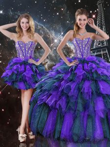 High End Multi-color Sweetheart Lace Up Beading and Ruffles and Ruffled Layers Sweet 16 Quinceanera Dress Sleeveless