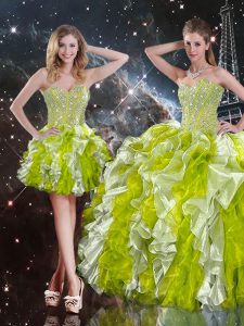 Customized Sweetheart Sleeveless Organza Sweet 16 Dress Beading and Ruffles Lace Up