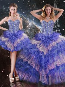 Deluxe Sleeveless Beading and Ruffled Layers Lace Up Quinceanera Gown