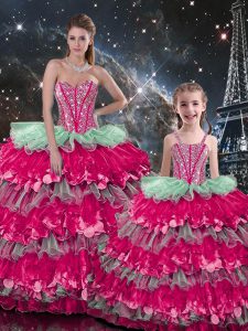 Noble Sleeveless Beading and Ruffles Lace Up Vestidos de Quinceanera