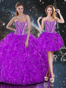 Classical Sleeveless Lace Up Floor Length Beading and Ruffles Sweet 16 Dresses