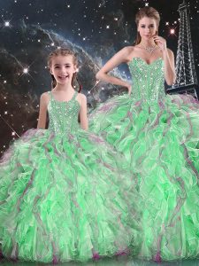 Wonderful Sleeveless Beading and Ruffles Lace Up Quinceanera Gowns