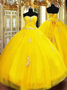 Elegant Sleeveless Lace Up Floor Length Beading and Appliques Ball Gown Prom Dress