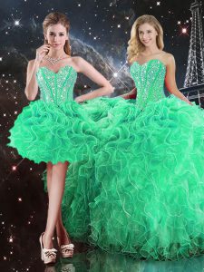 Organza Sleeveless Floor Length Quinceanera Dress and Beading and Ruffles