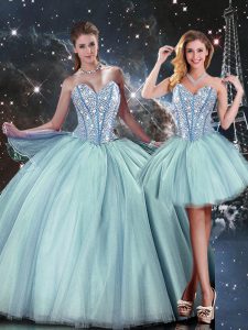 Light Blue Lace Up Sweetheart Beading Sweet 16 Dress Tulle Sleeveless