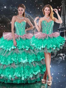 Fabulous Organza Sleeveless Floor Length Ball Gown Prom Dress and Beading and Ruffles and Ruffled Layers